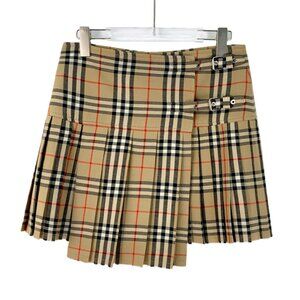 FW0054 Burberry Brown Plaid Wool Pleated Skirt Short Skirt 38 S Size
